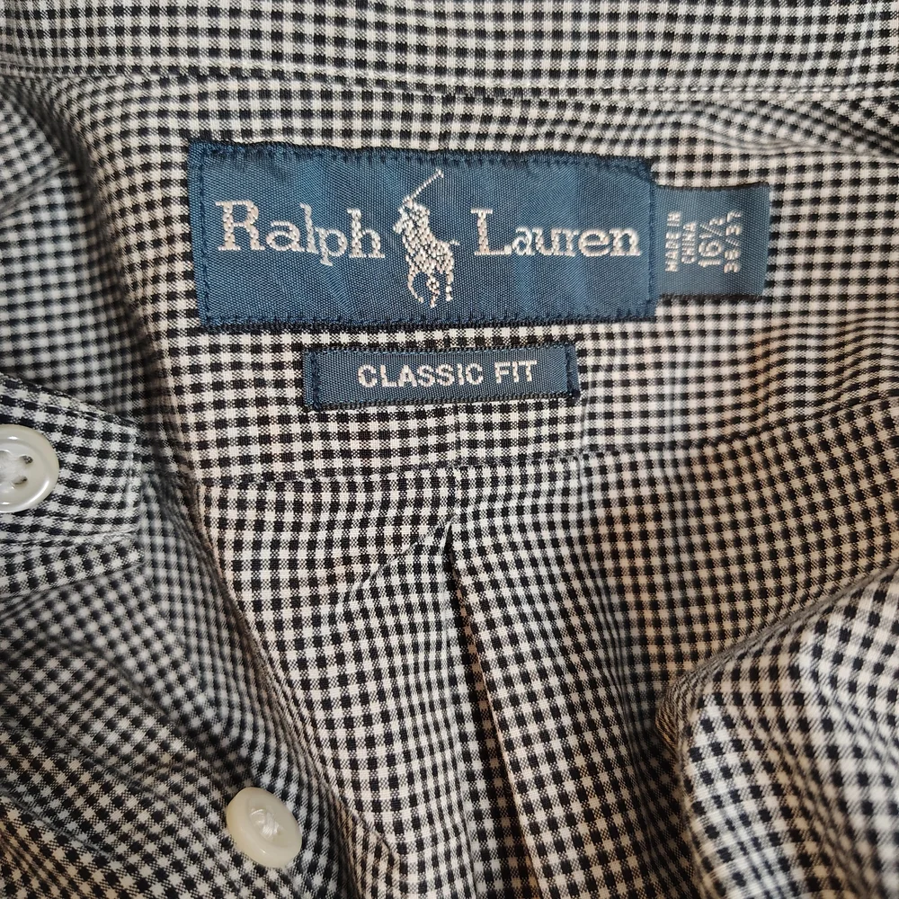 Ralph Lauren Black Plaid Gingham Classic Fit Button Down Mens Size 16.5 36/37